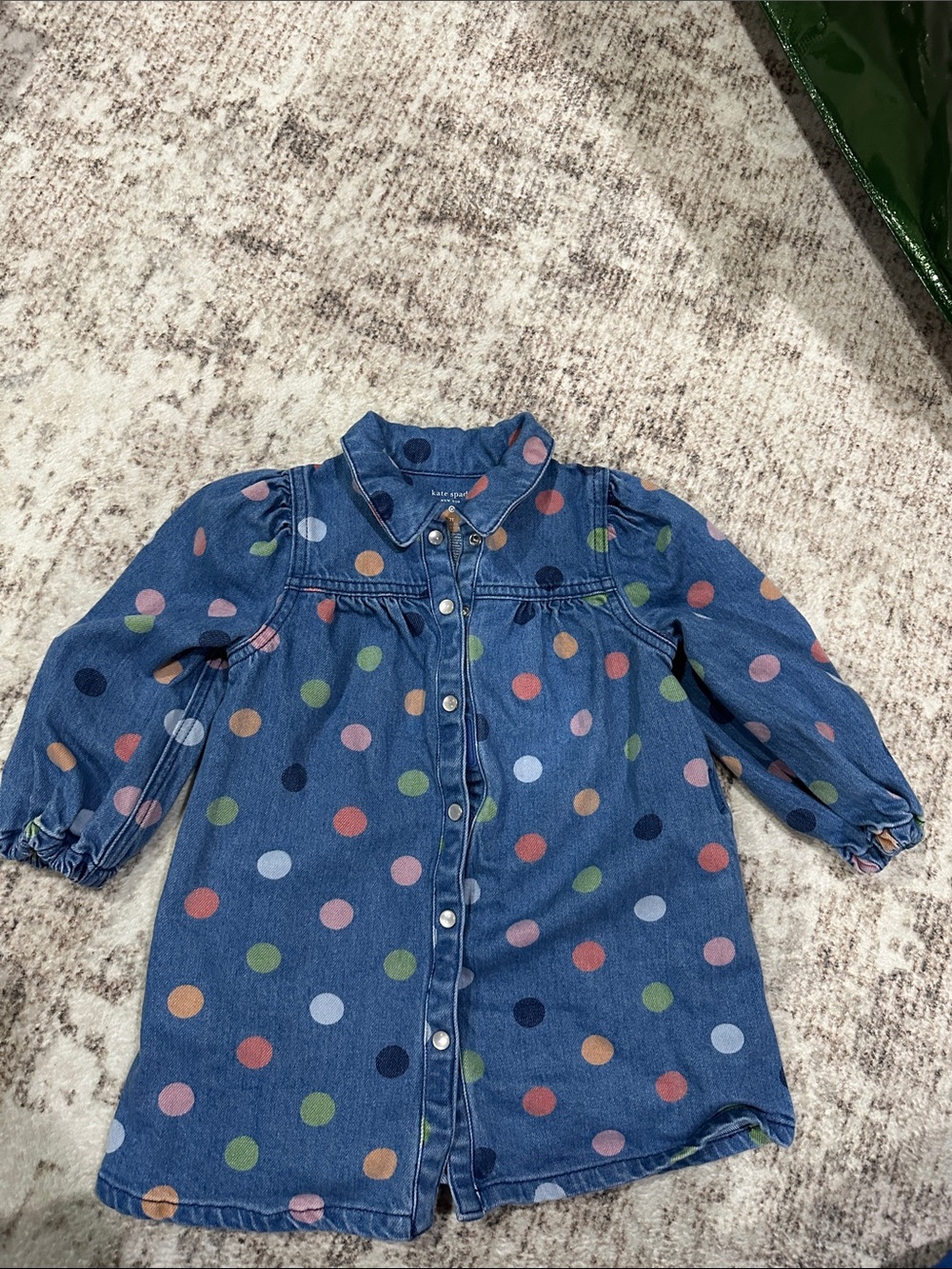 Kate Spade Girls Denim Dot Button-Front Dress- Polka Dot - 2T